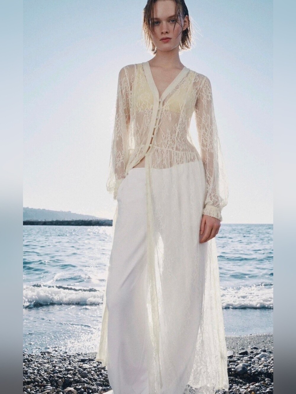 Sz S ZARA 2026 ZW Collection Ecru Cream Long Lace Dress 6895/089 Trendy Boho - Picture 6 of 6